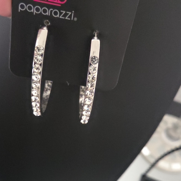 Paparazzi Silver Hoop Earrings with Rhinestones NWT - Picture 2 of 4